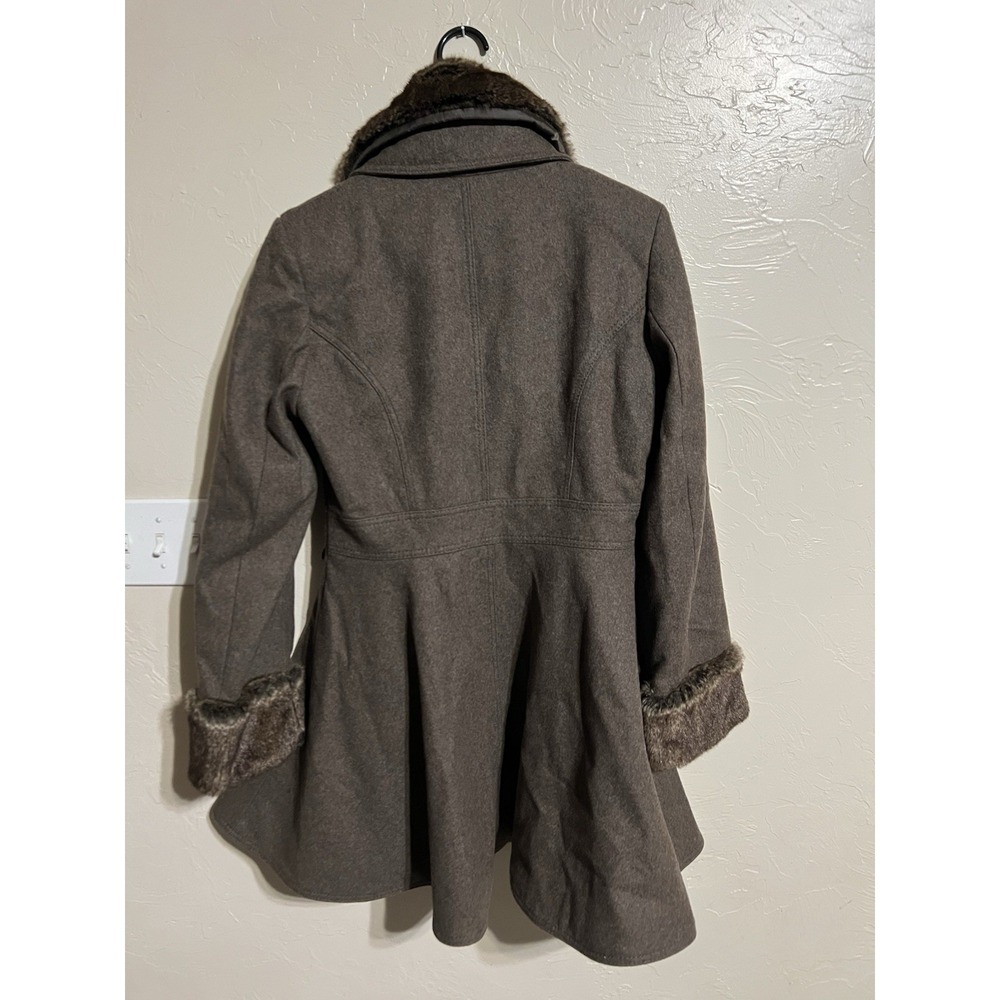 Laundry by Shelli Segal Brown Wool Blend Fit & Flare Pea Coat Faux Fur luxury 6 - Picture 7 of 9